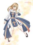  archbishop artist_request blonde_hair blue_eyes character_name half_updo high_heels laughing long_hair ragnarok_online shoes solo thighhighs 