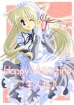  animal_ears artist_request blonde_hair blue_eyes cat_ears copyright_request gift happy_valentine long_hair maid non-web_source one_eye_closed solo valentine 