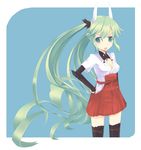 animal_ears bad_id bad_pixiv_id green_eyes green_hair hand_on_hip hatsune_miku long_hair parody powhu solo thighhighs twintails very_long_hair vocaloid world_witches_series 