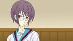  fujiyoshi_harumi glasses kimineri kita_high_school_uniform nagato_yuki non-web_source parody purple_hair sayonara_zetsubou_sensei school_uniform serafuku solo suzumiya_haruhi_no_yuuutsu 