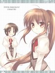  1girl bad_id bad_pixiv_id brown_eyes brown_hair crossdressing kayune_niu little_busters! long_hair naoe_riki natsume_rin ponytail red_eyes school_uniform short_hair 