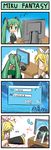  4koma catstudioinc_(punepuni) comic computer detached_sleeves green_hair hatsune_miku highres kagamine_rin multiple_girls o_o silent_comic thai through_screen translated vocaloid 