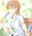  :o :p bad_id bad_pixiv_id collarbone collared_shirt food from_side holding ice_cream looking_at_viewer misaka_mikoto popsicle pov profile shirt solo sweatdrop to_aru_majutsu_no_index tongue tongue_out white_shirt yana 