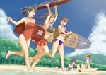  =_= adapted_costume akagi_(kantai_collection) alternate_color_school_swimsuit arm_on_head arm_up armpits arms_up ass back bandaid bangs barefoot beach bikini bikini_skirt black_eyes black_hair blue_bikini blue_swimsuit braid breasts brown_hair bucket casual_one-piece_swimsuit clenched_hand closed_eyes cloud collarbone competition_school_swimsuit competition_swimsuit contrapposto day eye_contact flight_deck floating_hair frilled_swimsuit frills from_side full_body green_hair hand_on_hip happy holding isonami_(kantai_collection) kaga_(kantai_collection) kantai_collection kickboard leaning_forward leg_lift leg_up legs long_hair looking_at_another medium_breasts mogami_(kantai_collection) mu-pyon multiple_girls muneate navel on_ground one-piece_swimsuit outdoors outstretched_arm parted_bangs profile purple_eyes red_swimsuit running sand sand_sculpture school_swimsuit shaded_face shikinami_(kantai_collection) ship short_hair shovel side-tie_bikini side_ponytail sideboob sidelocks single_braid sitting sky splashing spread_legs string_bikini surfboard sweatdrop swimsuit swimsuit_skirt tree triangle_mouth wariza watercraft white_swimsuit 