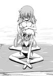  ^_^ anger_vein annoyed barefoot beach bikini blush breast_envy breast_rest breasts breasts_on_head cleavage closed_eyes eyebrows fang flat_chest front-tie_top greyscale hand_on_head hand_on_shoulder hands_on_feet ichinose_yayoi indian_style kneeling large_breasts long_hair long_riders! miyake_taishi monochrome multiple_girls navel official_art saijou_hinako side-tie_bikini sitting swimsuit thick_eyebrows twintails wet 