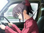  1girl brown_eyes car game_cg isurugi_chie katakura_shinji kira_kira motor_vehicle purple_hair vehicle 