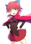  bad_id bad_pixiv_id bow cape hair_bow long_sleeves mocchi open_mouth red_eyes red_hair sekibanki short_hair simple_background skirt smile solo touhou white_background 