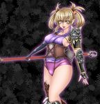  1041_(toshikazu) 1girl :d blonde_hair fang looking_at_viewer maki_(soulcalibur) open_mouth smile solo soul_calibur soulcalibur_legends standing twintails yellow_eyes 