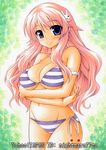  baka_to_test_to_shoukanjuu bikini breasts himeji_mizuki large_breasts long_hair nightmare77zx pink_hair purple_eyes smile solo swimsuit traditional_media 