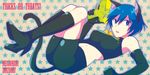  animal_ears armpits bare_shoulders bike_shorts blue_eyes blue_hair boots breasts cat_ears cat_tail elbow_gloves gloves high_heels kemonomimi_mode knee_boots large_breasts lying on_back open_mouth persona persona_4 persona_4_the_golden ribbon shinocco shirogane_naoto short_hair solo tail water_gun 