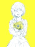  bouquet christa_renz crossed_arms flower hair_between_eyes holding monochrome open_mouth shingeki_no_kyojin sketch solo sunflower yellow yellow_background yoiyami81 