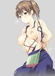  arms_behind_back bad_id bad_pixiv_id bangs bdsm blush bondage bound breasts brown_eyes brown_hair japanese_clothes kaga_(kantai_collection) kantai_collection kimono long_hair looking_at_viewer medium_breasts nipples no_bra open_clothes open_kimono rope saikawa_yusa shibari shibari_under_clothes side_ponytail skirt solo sweat 