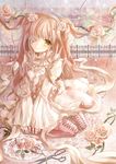  blonde_hair boots dress eyepatch flower highres kirakishou lolita_fashion long_hair plant puracotte rose rozen_maiden scissors seiza sitting solo thigh_boots thighhighs thorns two_side_up very_long_hair vines yellow_eyes 