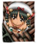  1041_(toshikazu) alternate_costume bare_shoulders braid brown_eyes from_above green_hair hat looking_at_viewer looking_up soul_calibur soulcalibur_iii standing talim twin_braids twintails 