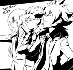  crossed_arms eyepatch formal fudou_akio goggles greyscale inazuma_eleven_(series) inazuma_eleven_go kidou_yuuto long_hair male_focus mizuhara_aki monochrome multiple_boys necktie older open_mouth profile sakuma_jirou standing suit translation_request 