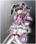  1041_(toshikazu) 1girl alternate_costume amy_sorel black_hair blue_eyes hat looking_at_viewer solo soul_calibur soulcalibur_iii sword thighhighs twintails weapon white_legwear 