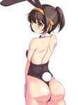  animal_ears ass bow bowtie brown_eyes brown_hair bunny_ears bunny_tail bunnysuit detached_collar from_behind haruhisky highres leotard one-piece_thong ponytail short_hair solo suzumiya_haruhi suzumiya_haruhi_no_yuuutsu tail thong_leotard wrist_cuffs 