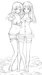  ;d blush bra breasts charlotte_e_yeager cleavage frilled_legwear frills greyscale large_breasts lingerie long_hair monochrome mozu_(peth) multiple_girls nightgown one_eye_closed open_mouth panties sakamoto_mio smile strike_witches sweatdrop thighhighs thumbs_up underwear underwear_only world_witches_series 