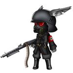  armband chibi copyright_request cross ears_through_headwear gas_mask gun helmet highres iron_cross machine_gun mg42 military military_uniform moodycat nazi no_humans reichsadler simple_background solo swastika uniform weapon white_background 