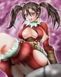  1041_(toshikazu) black_hair breasts from_below grin long_hair mole purple_eyes sitting smile soul_calibur soulcalibur_iv tira tira_(soulcalibur) twintails 