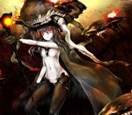  bodysuit breasts cape enemy_aircraft_(kantai_collection) gloves glowing glowing_eyes highres kantai_collection long_hair monster pale_skin red_eyes shimo_(depthbomb) shinkaisei-kan silver_hair small_breasts solo wand wo-class_aircraft_carrier 