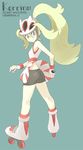  ass bare_shoulders bicycle_helmet bike_shorts blonde_hair blue_eyes fingerless_gloves gloves helmet inline_skates koruni_(pokemon) poke_ball pokemon pokemon_(game) pokemon_xy ponytail roller_skates skates skirt solo souji 