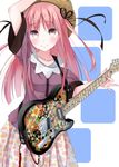  bad_id bad_pixiv_id banned_artist guitar hat instrument long_hair mirai_(macharge) original pink_hair purple_eyes solo 