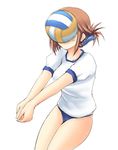  buruma failure folded_ponytail gym_uniform hair_ornament hairclip in_the_face komaki_manaka motion_blur short_hair simple_background solo to_heart_2 volleyball white_background you're_doing_it_wrong zekkyon 