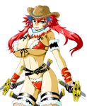  1girl breasts cowboy_hat hat kagura_(oneechanbara) large_breasts oneechanbara red_hair solo white_background 