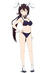  animal_ears bad_id bad_pixiv_id bare_shoulders bikini black_bikini black_hair blush breasts bunny_ears cleavage closed_eyes detached_collar hand_on_hip high_heels highres infinite_stratos large_breasts long_hair ponytail shinonono_houki simple_background solo sweta_(sakerflc) swimsuit white_background white_legwear wrist_cuffs 