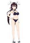  animal_ears bad_id bad_pixiv_id bare_shoulders bikini black_bikini black_hair blush breasts bunny_ears cleavage detached_collar hand_on_hip high_heels highres infinite_stratos large_breasts long_hair ponytail purple_eyes shinonono_houki simple_background solo sweta_(sakerflc) swimsuit white_background white_legwear wrist_cuffs 