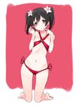  bad_id bad_pixiv_id bikini black_hair cutie_panther flower hair_flower hair_ornament highres long_hair love_live! love_live!_school_idol_project navel nyoijizai red_eyes solo swimsuit twintails yazawa_nico 