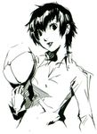  cabbie_hat hat hat_removed headwear_removed lips lipstick makeup monochrome persona persona_4 shirogane_naoto short_hair sketch smile soejima_shigenori solo 