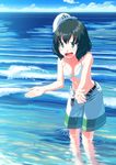  bikini_top black_hair green_eyes hat murasa_minamitsu sailor_hat seaside solo takuzui touhou wading 