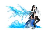  bare_shoulders black_hair blue_eyes cup drink kaida_michi multicolored_hair norah_bright original sitting thighhighs two-tone_hair water white_hair 