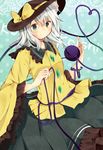  frills green_eyes hat hat_ribbon komeiji_koishi ribbon solo tamagogayu1998 third_eye touhou white_hair wide_sleeves 