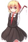  bad_id bad_pixiv_id blonde_hair blood blood_on_face blood_stain blush burr crowbar hair_ribbon muneyuki necktie red_eyes red_neckwear ribbon rumia solo touhou 