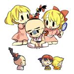  3boys ana_(mother) bad_id bad_pixiv_id black_eyes black_hair blonde_hair braid crying dress hand_mirror haren hat heart lucas mirror mother_(game) mother_2 mother_3 multiple_boys multiple_girls ness paula_(mother_2) pink_dress poo_(mother_2) quiff ribbon smile star 