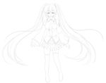  breasts closed_eyes detached_sleeves greyscale hatsune_miku highres lineart long_hair medium_breasts monochrome necktie shinia skirt solo thighhighs twintails very_long_hair vocaloid 