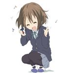  bad_id bad_pixiv_id brown_hair castanets closed_eyes core_(mayomayo) hirasawa_yui instrument k-on! pantyhose sakuragaoka_high_school_uniform school_uniform shoes short_hair squatting un_tan uwabaki 