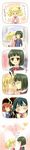  absurdres alice_cartelet bad_id bad_pixiv_id bangs black_hair blonde_hair blue_eyes blunt_bangs blush close-up closed_mouth comic from_side highres inokuma_youko kin-iro_mosaic kiss komichi_aya long_image looking_at_viewer multiple_girls oomiya_shinobu profile short_hair smile speech_bubble talking tall_image text_focus translated upper_body yuri 