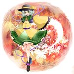  blush circle eyeball floral_print green_eyes green_hair hat hat_ribbon heart heart_of_string komeiji_koishi long_sleeves open_mouth potesara ribbon short_hair skirt smile solo third_eye touhou wide_sleeves 