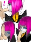  alternate_hair_color blue_eyes cum cum_in_mouth disembodied_penis facial fellatio highres kumiko_shiba league_of_legends oral orianna_reveck penis pink_hair robot short_hair sketch solo testicles 