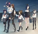  akatsuki_(kantai_collection) beach black_eyes black_hair boots breast_grab breasts brown_hair bucket carrying closed_eyes dress eyepatch fingerless_gloves folded_ponytail gloves grabbing hat hibiki_(kantai_collection) ikazuchi_(kantai_collection) inazuma_(kantai_collection) kantai_collection kneehighs large_breasts loafers long_hair long_sleeves mechanical_halo multiple_girls necktie necktie_grab neckwear_grab no_socks onbr pantyhose piggyback purple_hair robot_ears school_uniform serafuku shoe_dangle shoes short_dress short_hair silver_hair smile tatsuta_(kantai_collection) tears tenryuu_(kantai_collection) thighhighs torn_clothes torn_legwear water yellow_eyes zettai_ryouiki 