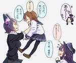  akatsuki_(kantai_collection) black_hair breasts brown_hair dress hat headgear heart ikazuchi_(kantai_collection) kantai_collection lifting_person long_sleeves mechanical_halo medium_breasts multiple_girls open_mouth pantyhose purple_hair school_uniform serafuku short_hair sleeves_past_wrists smile sweatdrop tatsuta_(kantai_collection) tenryuu_(kantai_collection) translated yellow_eyes younger yue_teitoku 