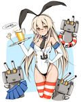  adapted_costume alcohol animal_ears beer beer_mug blonde_hair bunny_ears bunnysuit cup detached_collar elbow_gloves fake_animal_ears glass gloves hairband highleg holding holding_cup kantai_collection lifebuoy long_hair mug necktie nekonyan_(nekoworld) rensouhou-chan shimakaze_(kantai_collection) skirt skirt_removed striped striped_legwear thigh_gap thighhighs tray yellow_eyes 