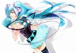  blue_eyes blue_hair hatsune_miku headset hebi_(yurari) long_hair solo twintails vocaloid wings 