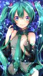  aqua_eyes green_hair hatsune_miku headphones highres long_hair miniskirt necktie sazanami_shione skirt smile solo twintails vocaloid 