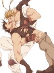  bad_id bad_pixiv_id black_hair blonde_hair boots caesar_anthonio_zeppeli closed_eyes couple denim facial_mark feathers fingerless_gloves gloves hair_feathers headband jeans jojo_no_kimyou_na_bouken joseph_joestar_(young) knee_boots knee_pads male_focus midriff multiple_boys muscle open_fly open_mouth pants shirt sleeveless sleeveless_turtleneck tegaki turtleneck unzipped usagi_(1988) white_background white_shirt yaoi 