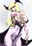  1girl alternate_hair_color blonde_hair breasts capcom large_breasts morrigan_aensland red_eyes solo vampire_(game) yuri_ai 